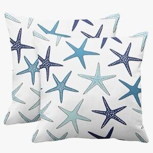 Emvency Blue and White Starfish Print Throw Pillow Covers 20”x20”, new pair
